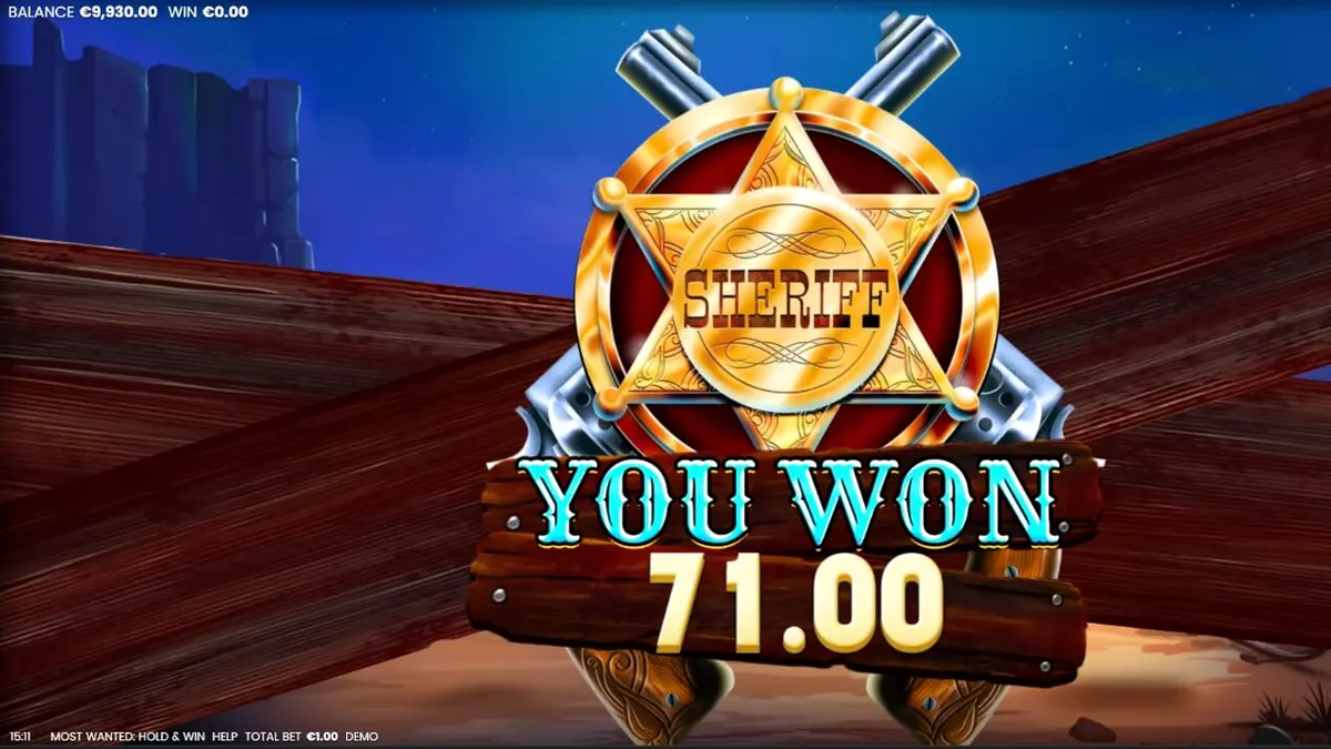 Most Wanted: Hold & Win slot game interface featuring Wild West theme