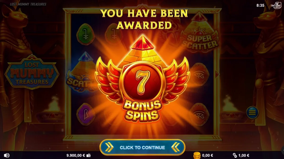 Tampilan visual slot Lost Mummy Treasures dengan simbol dewa Mesir dan kuil bercahaya
