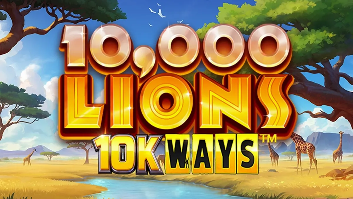 Tampilan visual slot 10,000 Lions 10K Ways dengan tema alam liar