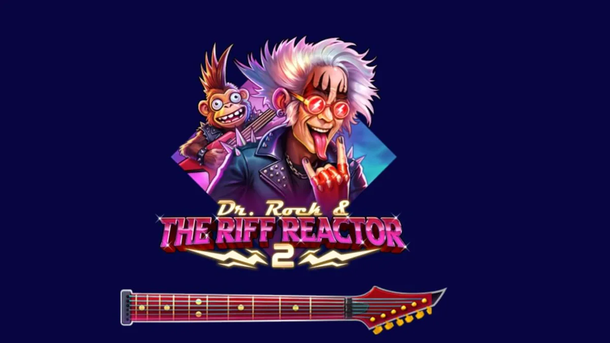 Dr. Rock & the Riff Reactor 2 slot gameplay interface showing neon stage theme